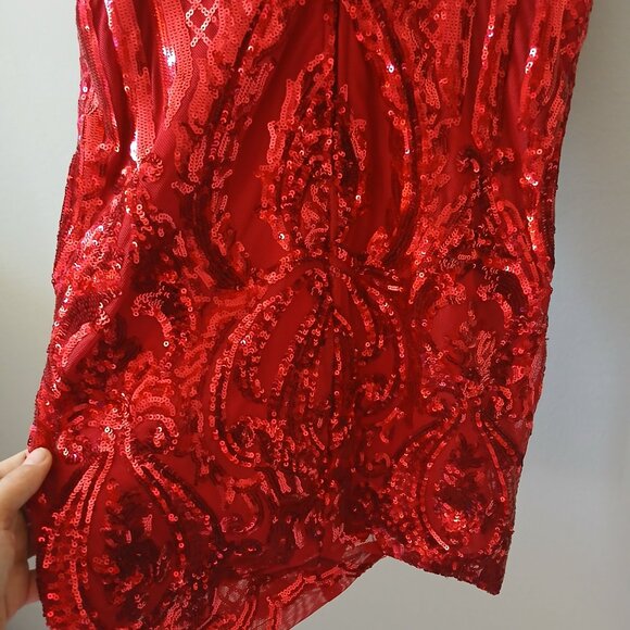 B.Darlin Junior's Sz XS Strappy Square-Neck Bodycon Dress Red Sequins Mini Lined - Picture 11 of 16